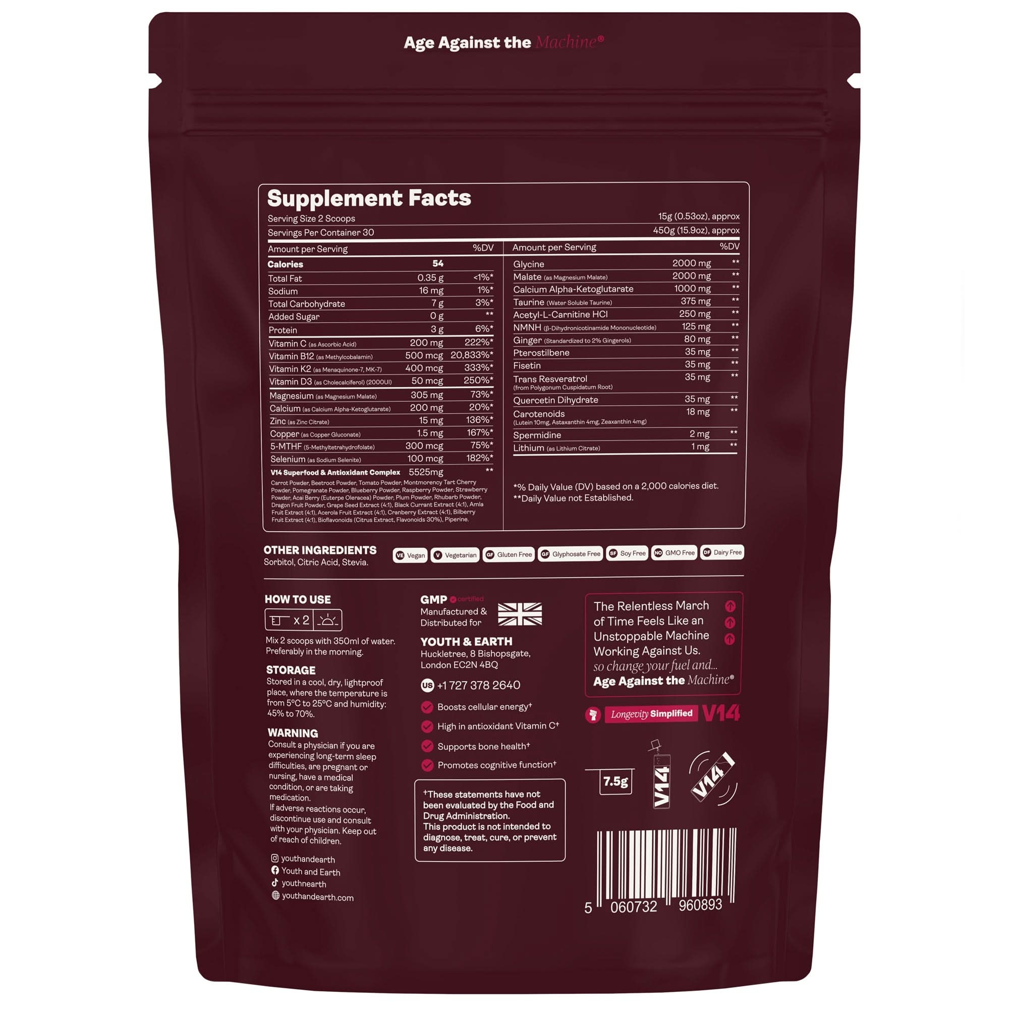 Youth & Earth V14 Superfood Reds Powder 27 Antioxidant Rich Superfruit 30 Servings - Image 2