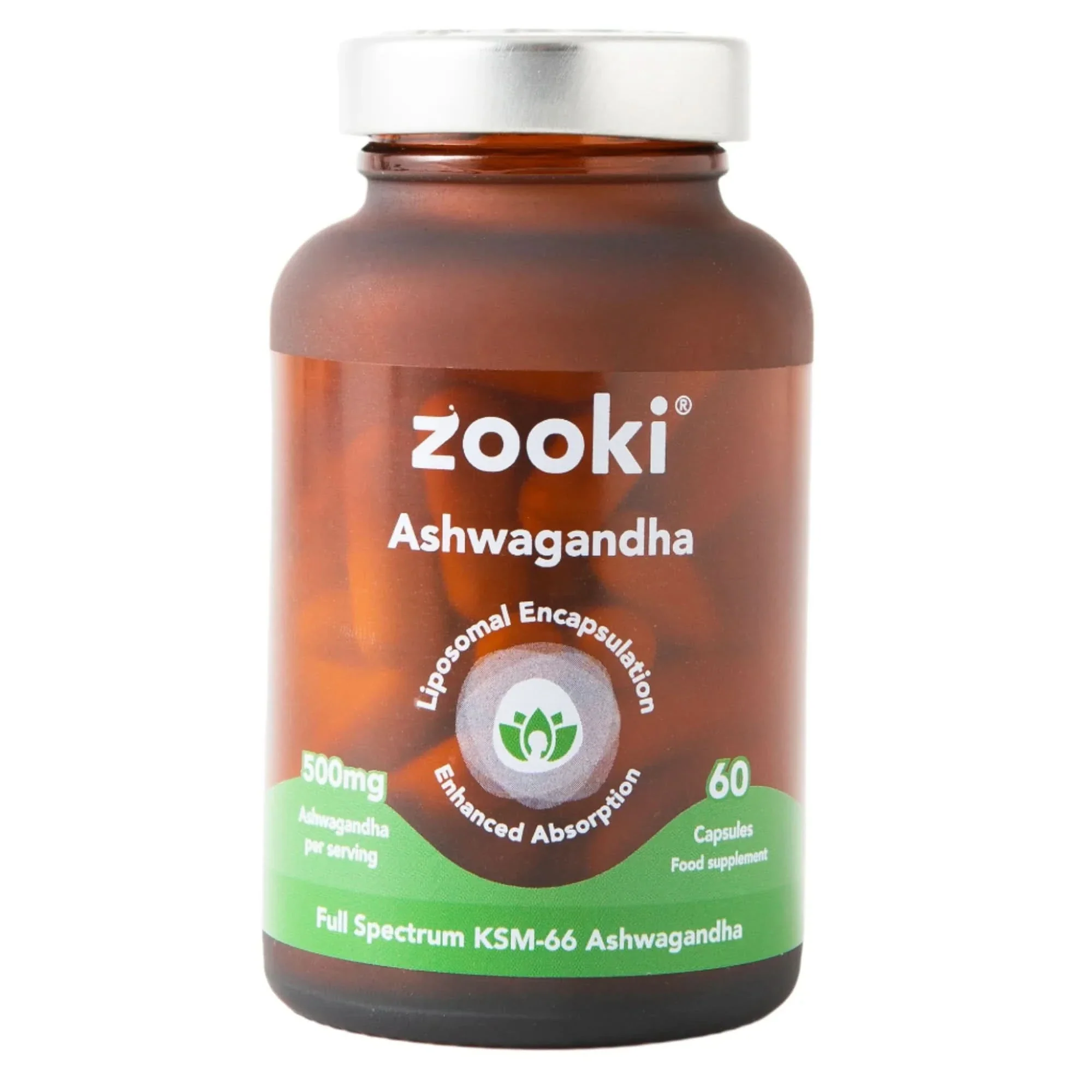 Zooki Liposomal Ashwagandha KSM-66 500mg 30 Day Supply 60 Capsules