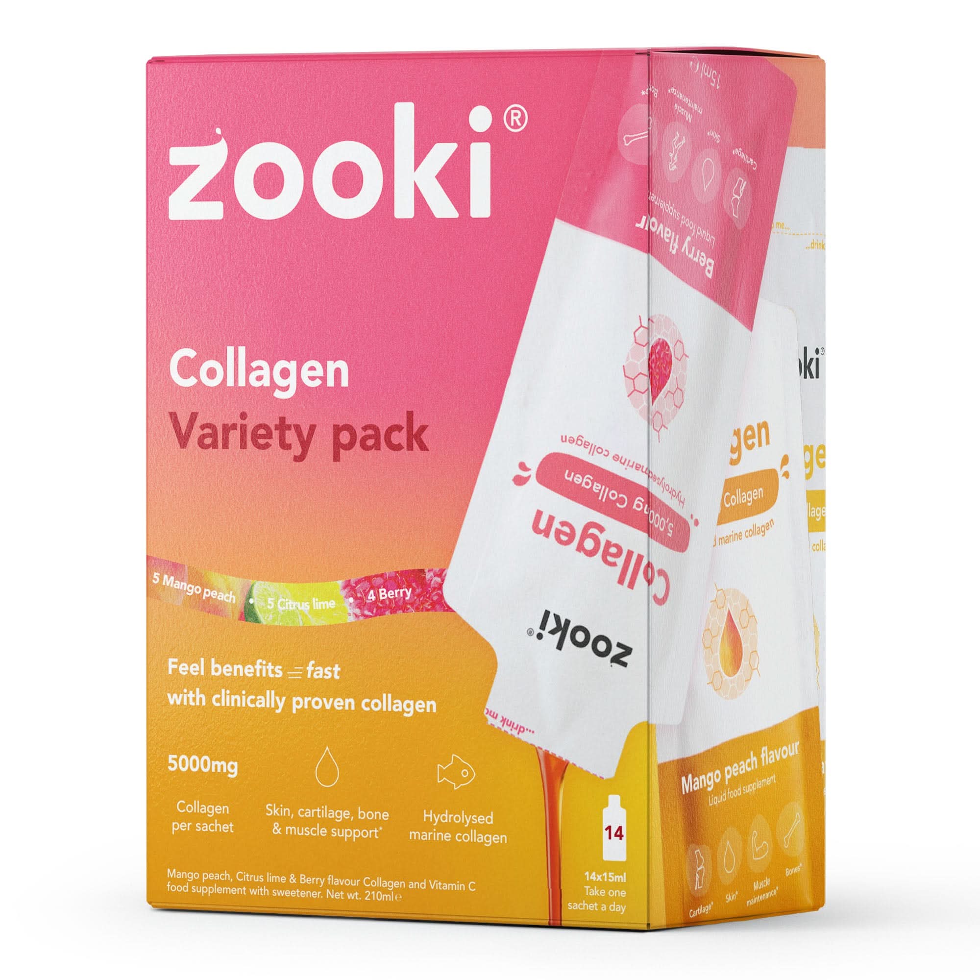Zooki Marine Collagen 5,000mg Variety Pack 15ml 14 Sachets - Image 2
