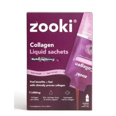 Zooki Super Strength Marine Collagen 11,000mg, Blackcurrant Flavour 18.5ml, 30 Sachets