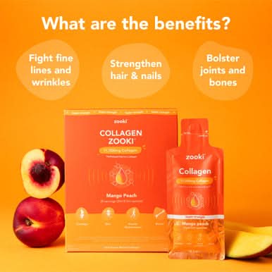Zooki Super Strength Marine Collagen 11,000mg Mango Peach Flavour 18.5ml 14 Sachets - Image 2