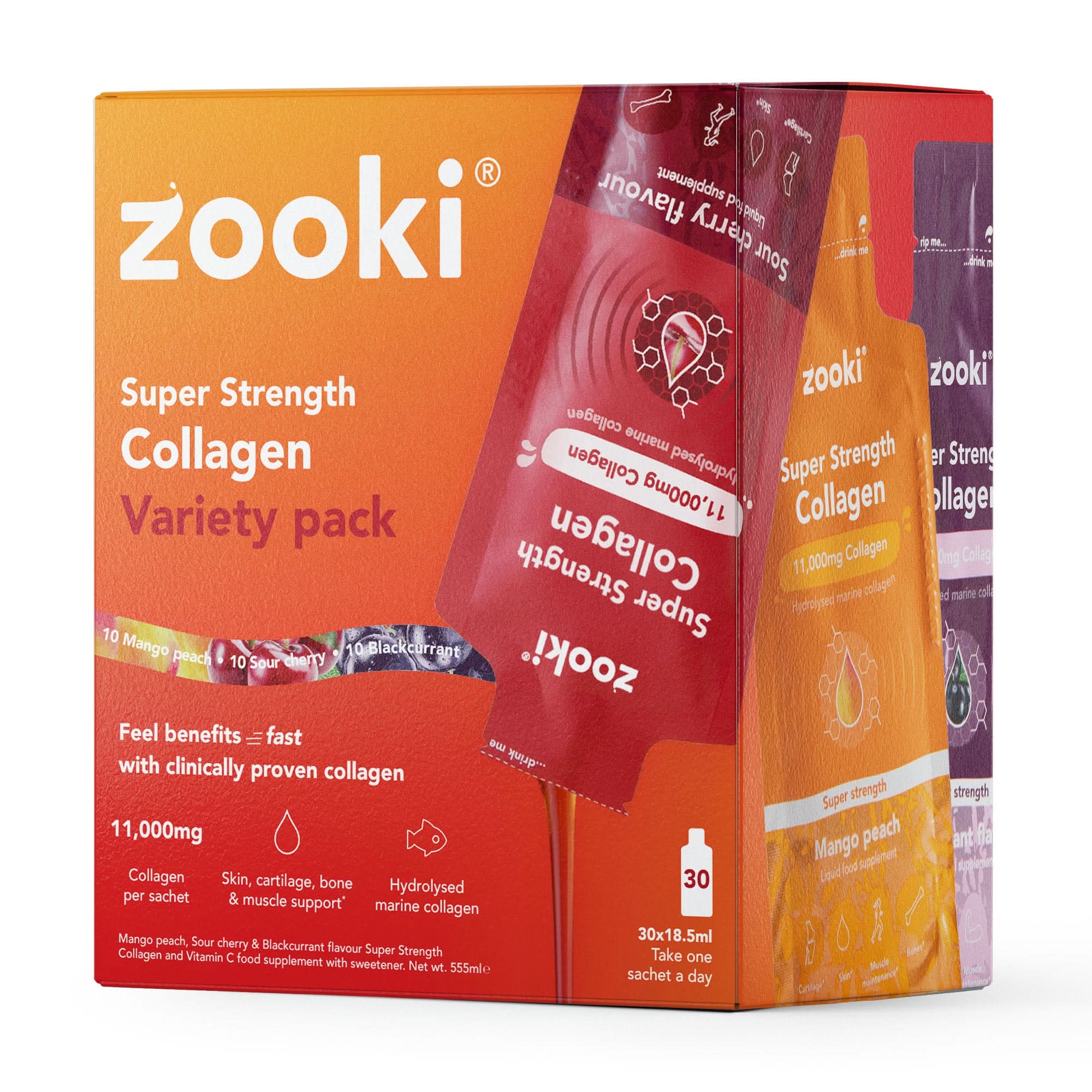 Zooki Super Strength Marine Collagen 11,000mg Variety Pack 15ml 30 Sachets - Image 2